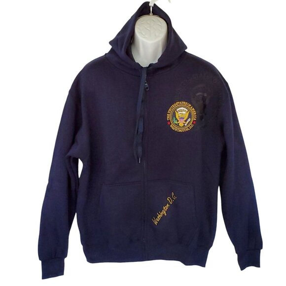 Washington DC Hoodie Sweatshirt Men's L Fleece Navy Embroid Destination Tourist - Picture 2 of 12